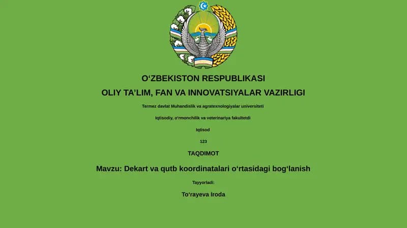 Dekart va qutb koordinatalari o‘rtasidagi bog‘lanish