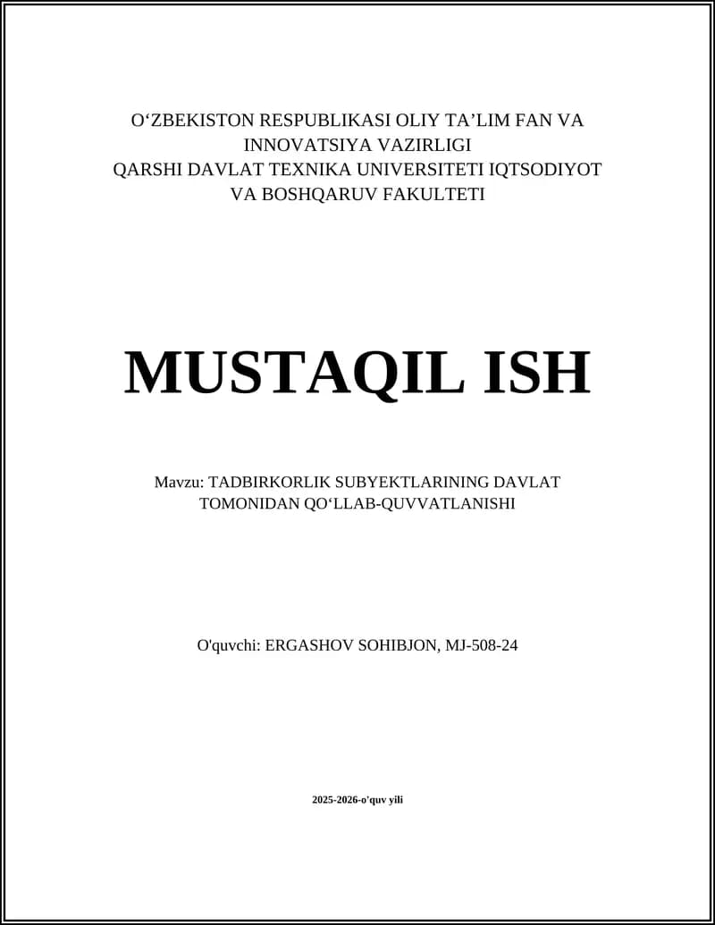 Davlat Subsidiya va Grantlar Tizimi Tadbirkorlikni Qo‘llab-quvvatlash