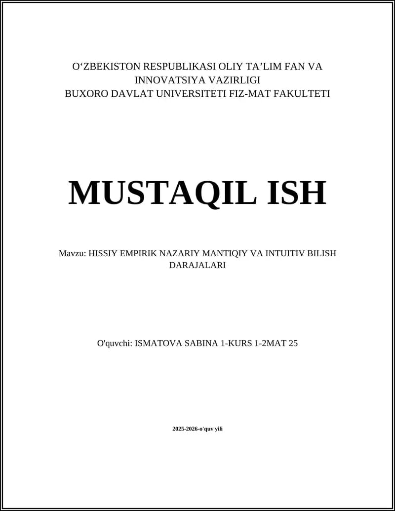 HISSIY EMPIRIK NAZARIY MANTIQIY VA INTUITIV BILISH DARAJALARI