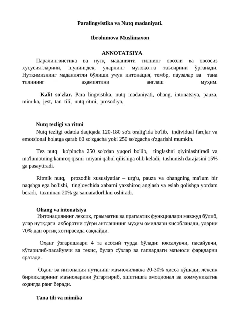 Paralingvistika va Nutq madaniyati