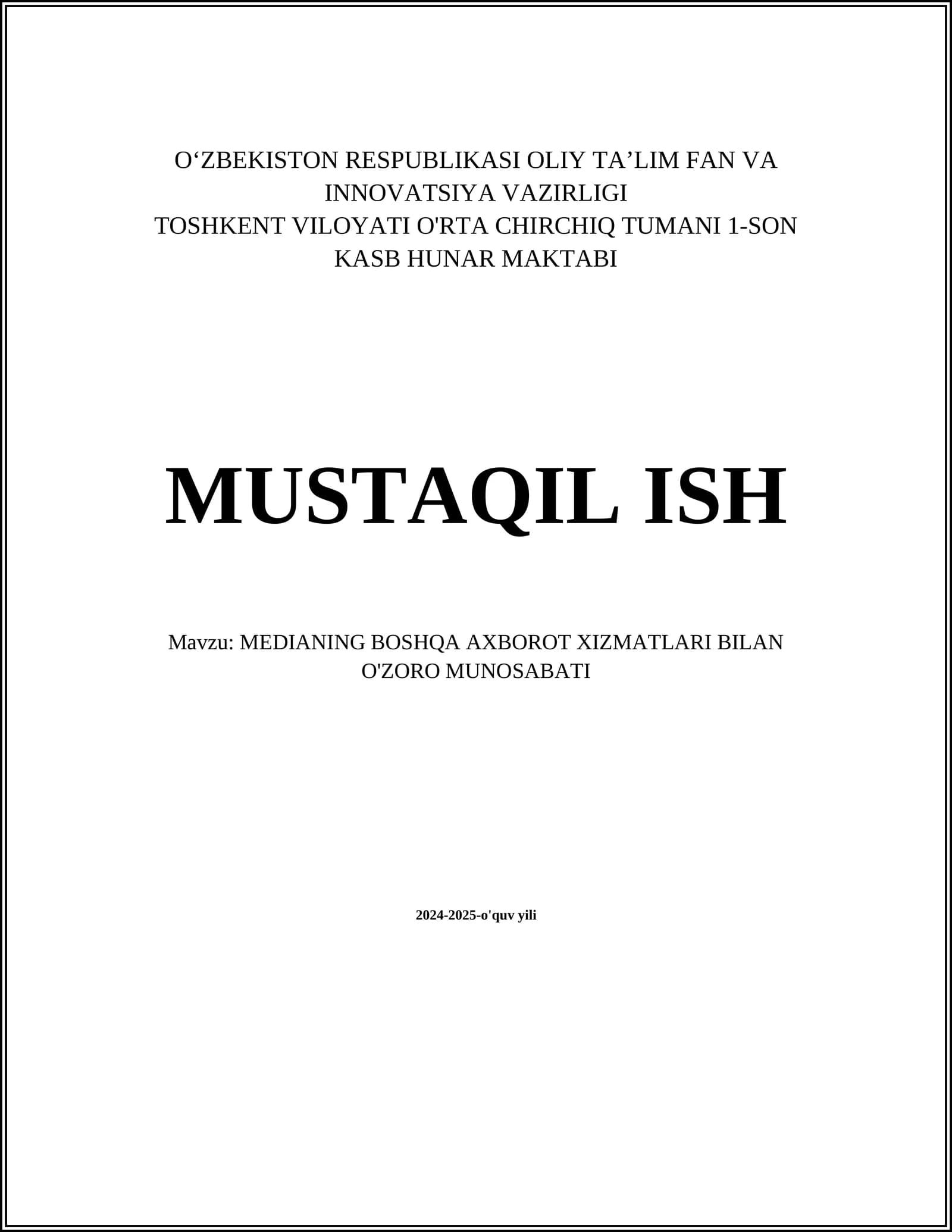 MEDIANING BOSHQA AXBOROT XIZMATLARI BILAN O'ZORO MUNOSABATI