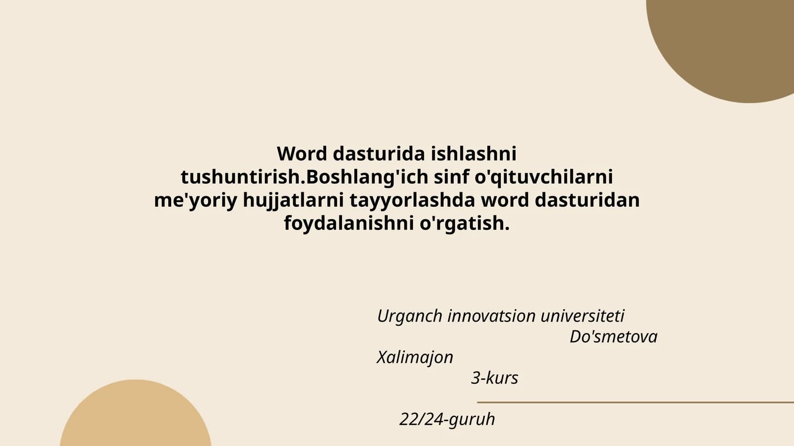Word dasturida ishlashni tushuntirish