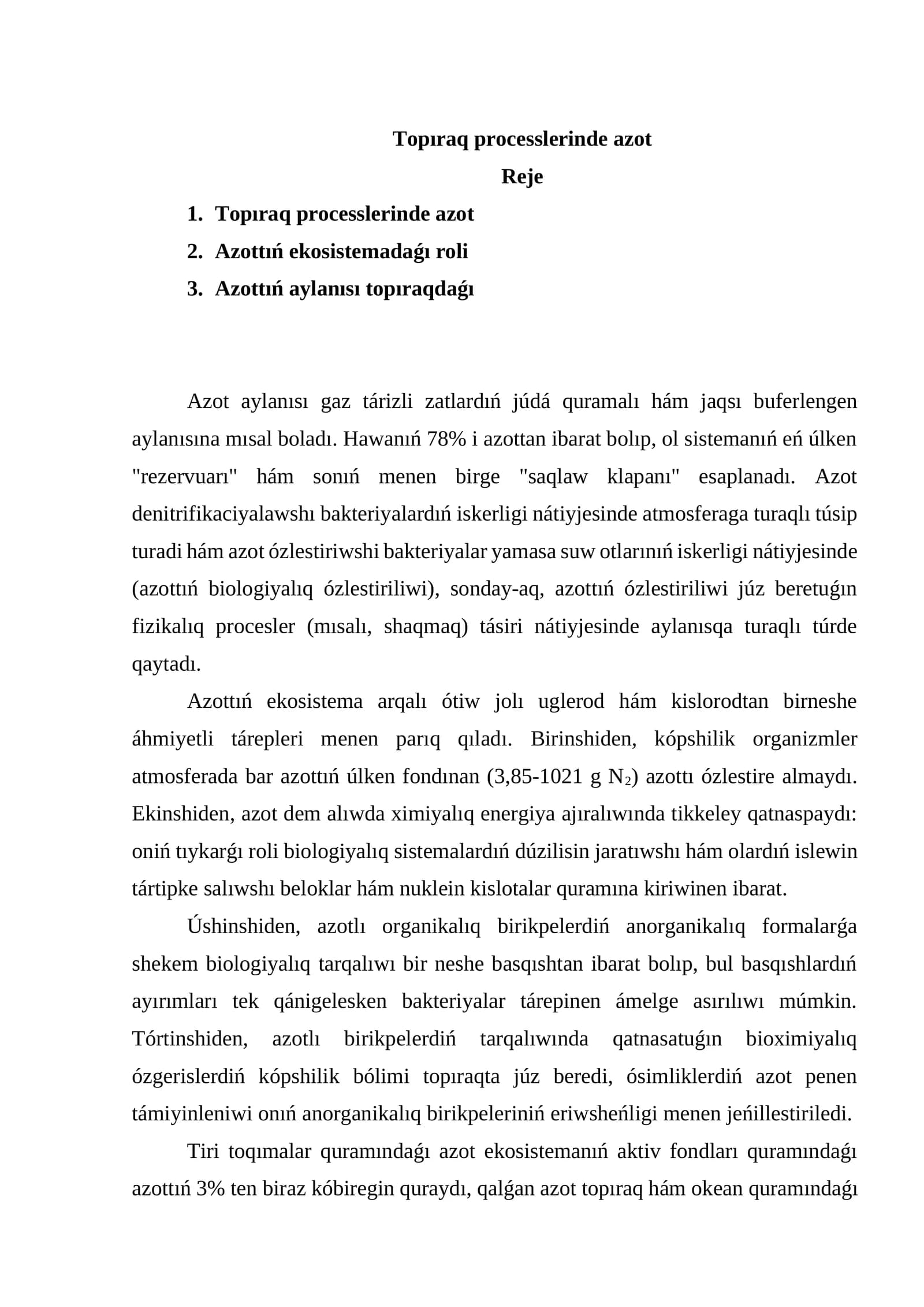 Topıraq processlerinde azot