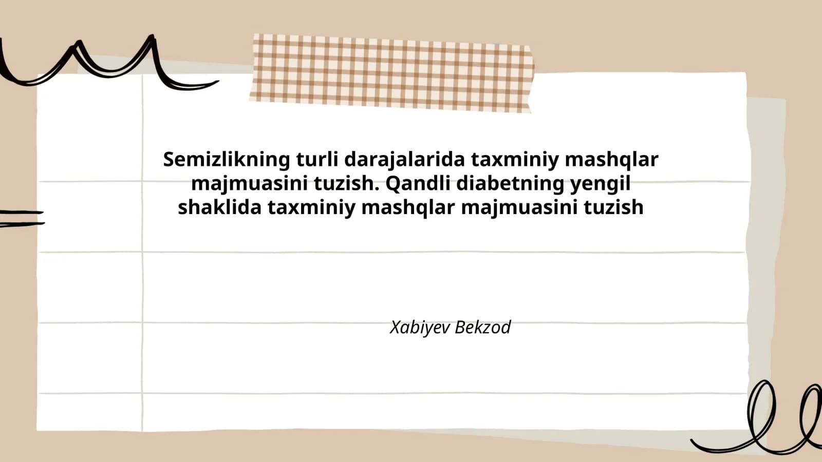 Qandli diabetning yengil shaklida taxminiy mashqlar majmuasi