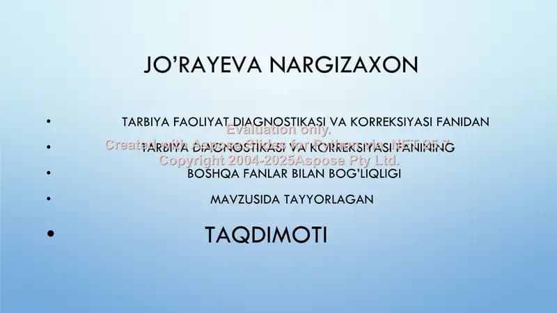 Tarbiya faoliyat diagnostikasi va korreksiyasi fanidan