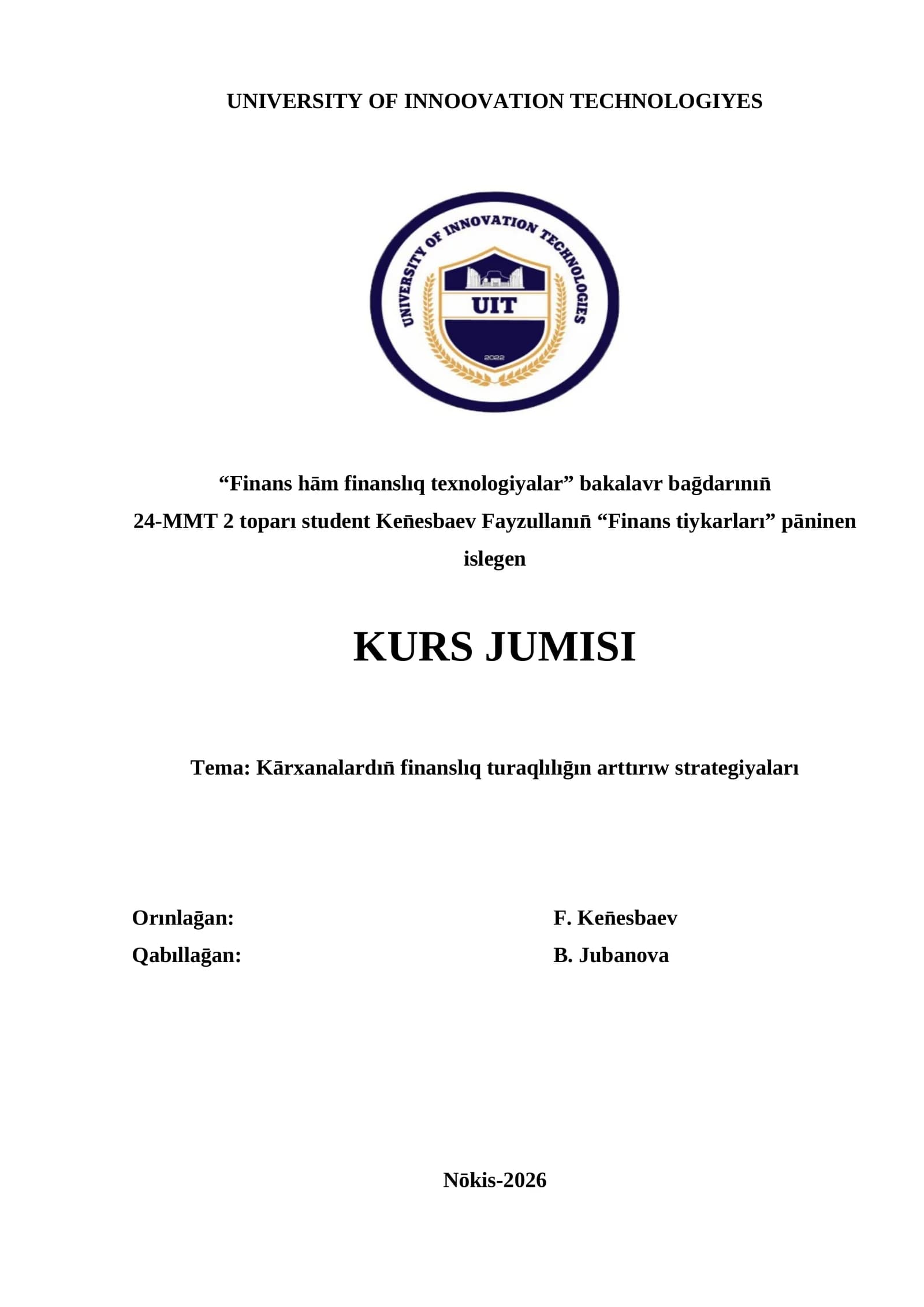 Kārxanalardın̄ finanslıq turaqlılıḡın arttırıw strategiyaları
