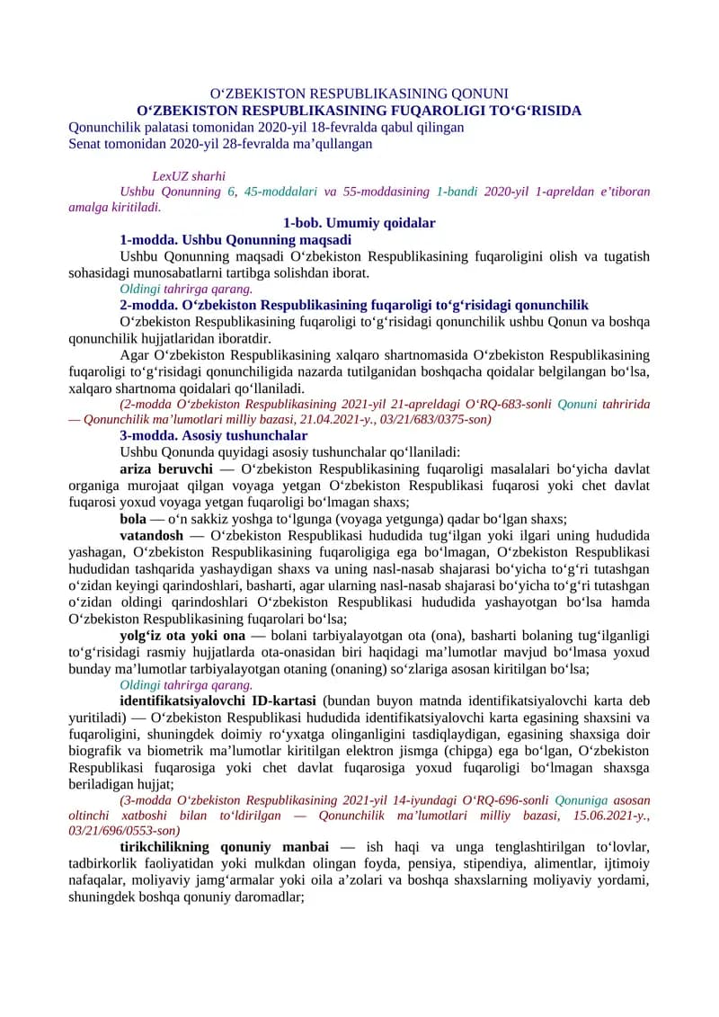 O‘zbekiston Respublikasining Qonuni
