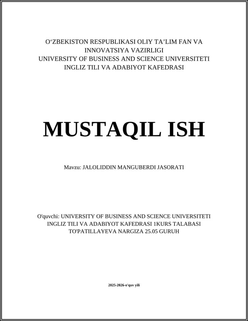 JALOLIDDIN MANGUBERDI JASORATI