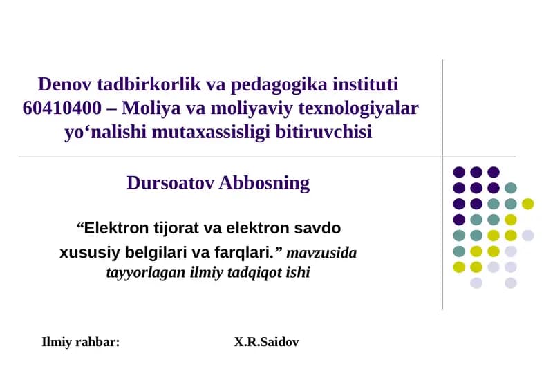 Moliya va moliyaviy texnologiyalar yo‘nalishi bitiruvchisi