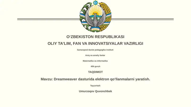 Dreamweaver'da elektron qo'llanmalarni yaratishga kirish