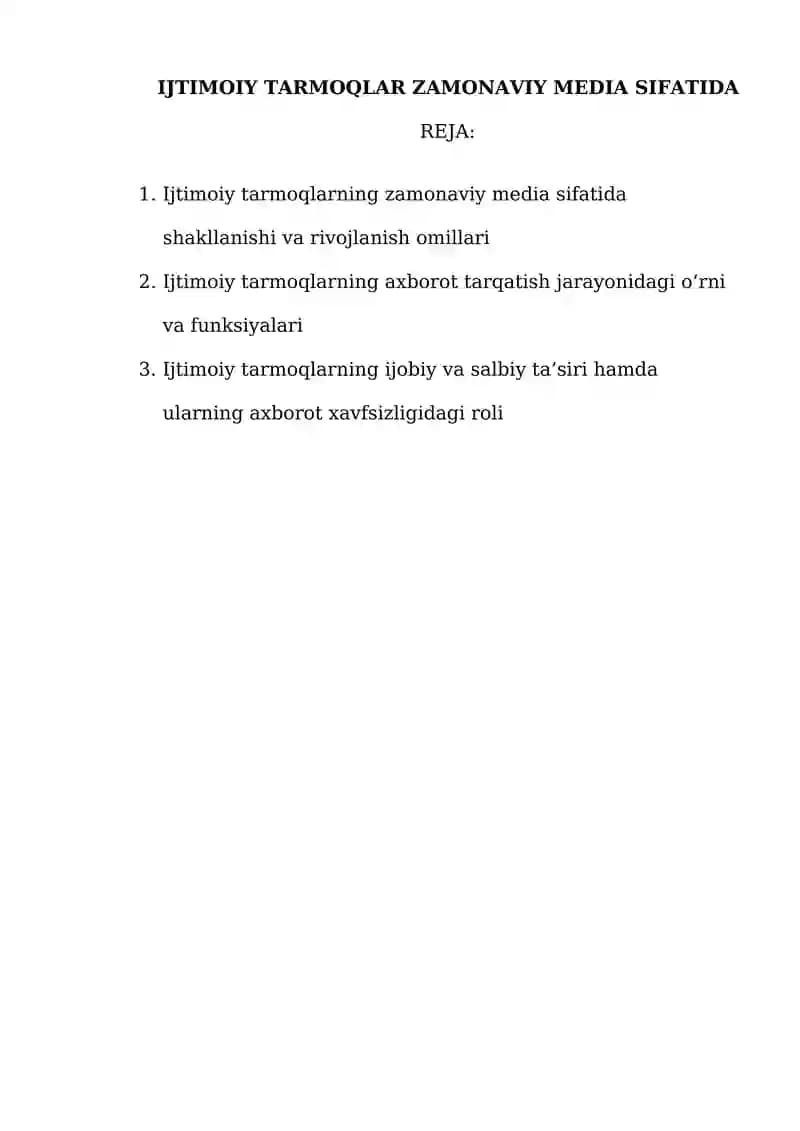 Ijtimoiy tarmoqlar zamonaviy media sifatida
