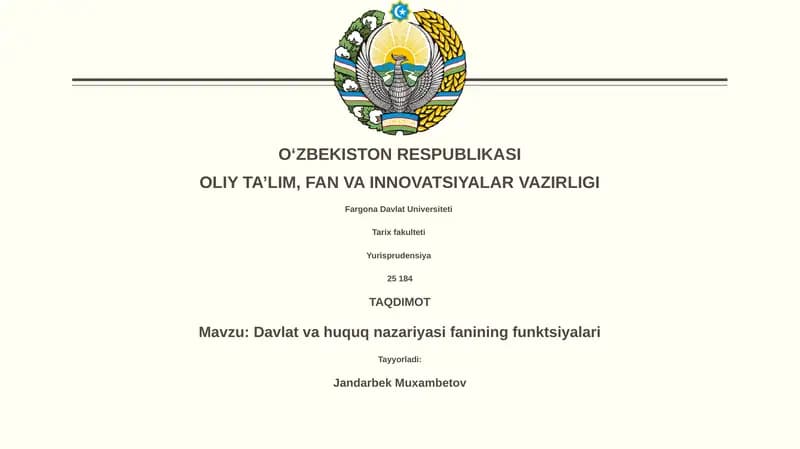 Davlat va huquq nazariyasi fanining funktsiyalari