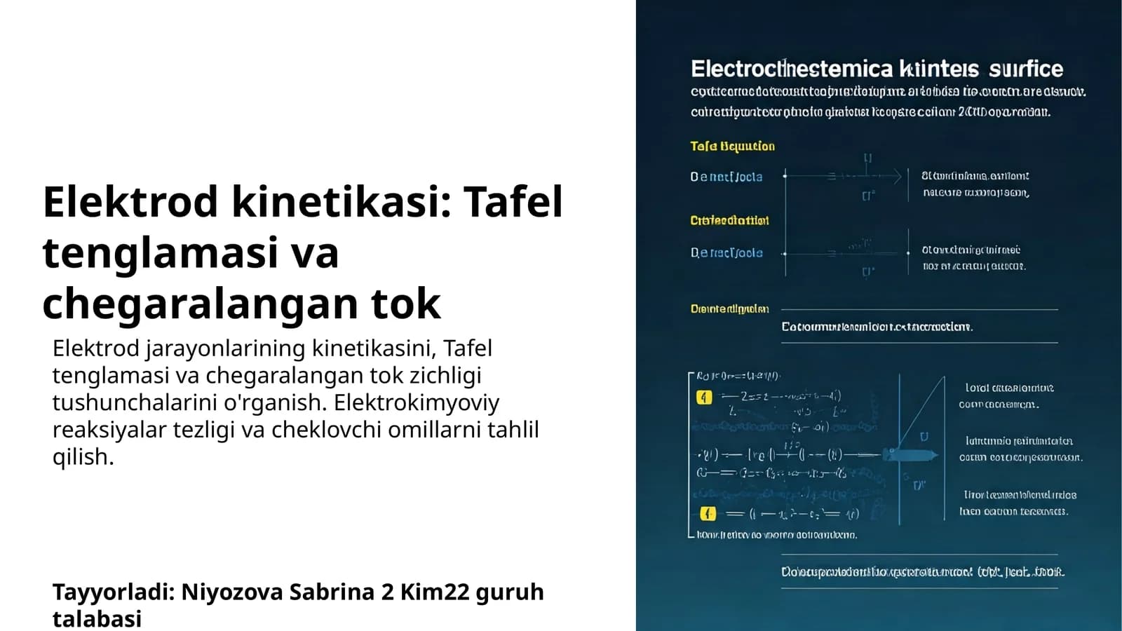 Elektrod kinetikasi: Tafel tenglamasi va chegaralangan tok