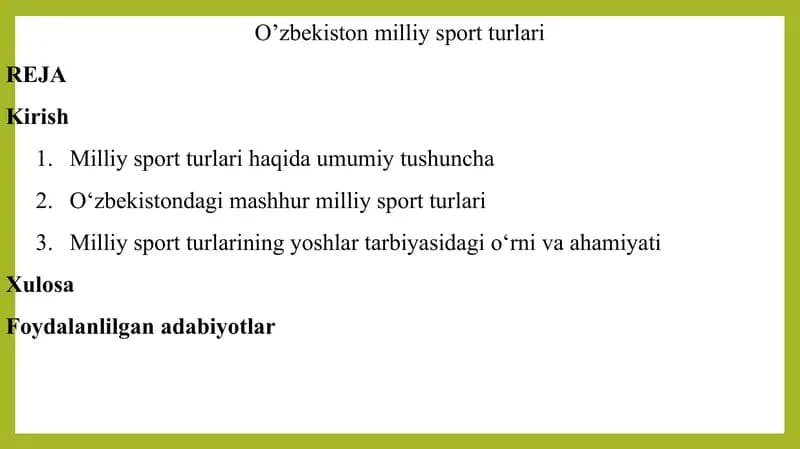 O’zbekiston milliy sport turlari