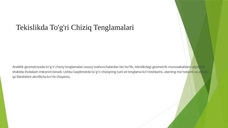 Tekislikda To'g'ri Chiziq Tenglamalari