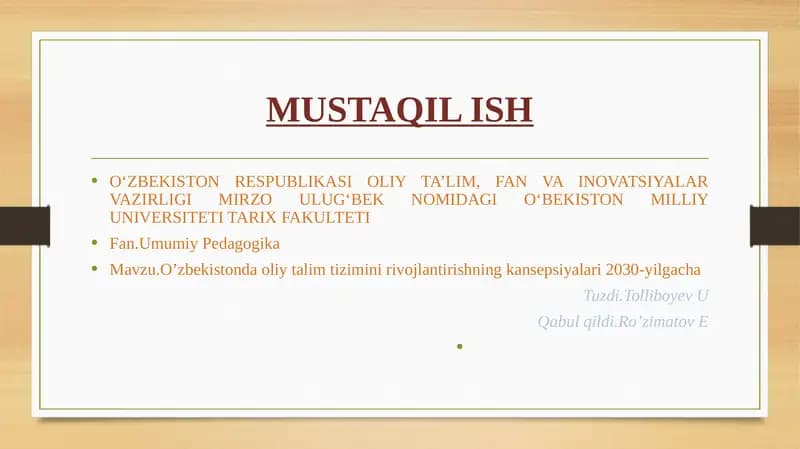 O‘zbekistonda oliy talim tizimini rivojlantirishning kansepsiyalari 2030-yilgacha