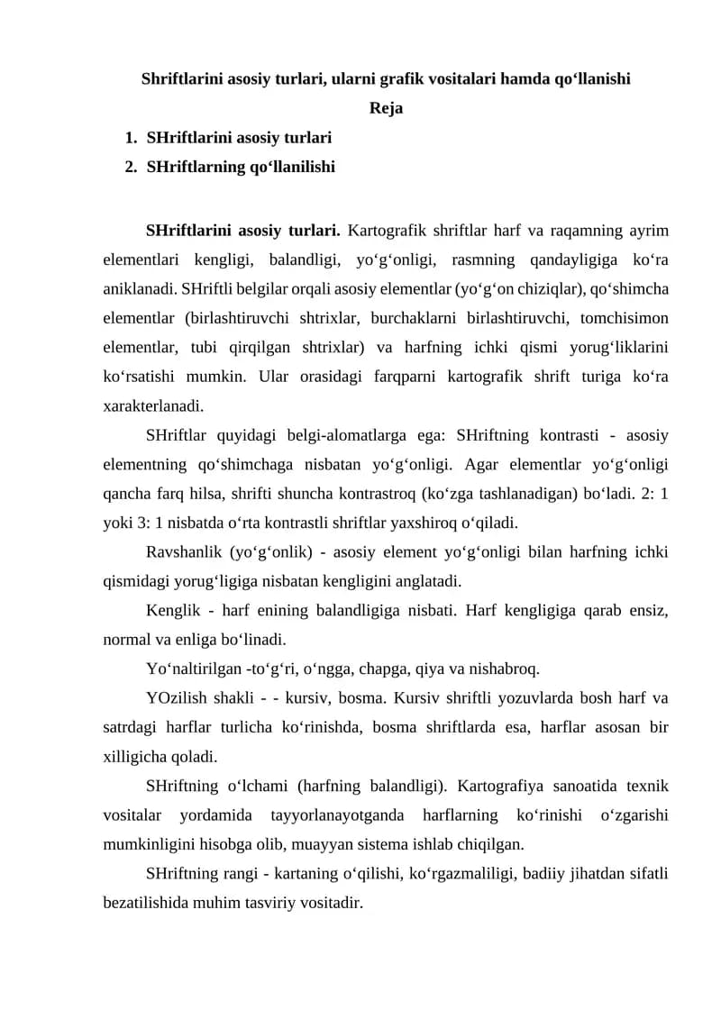 SHriftlarini asosiy turlari
