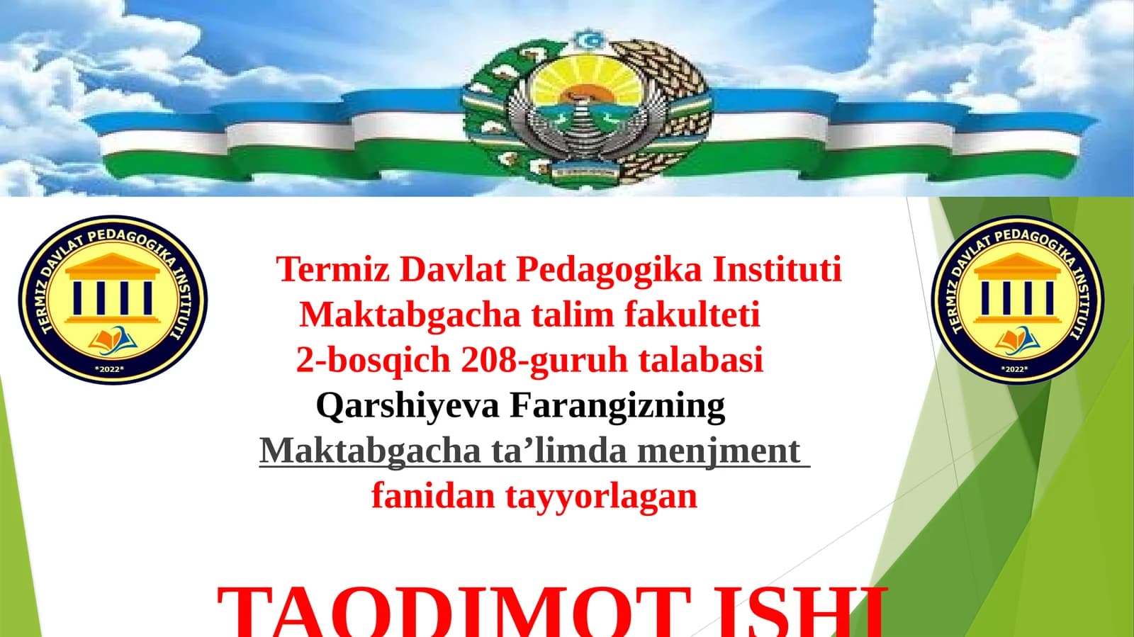 MAKTABGACHATA'LIMTASHKILOTLARIDAMENEJMENT