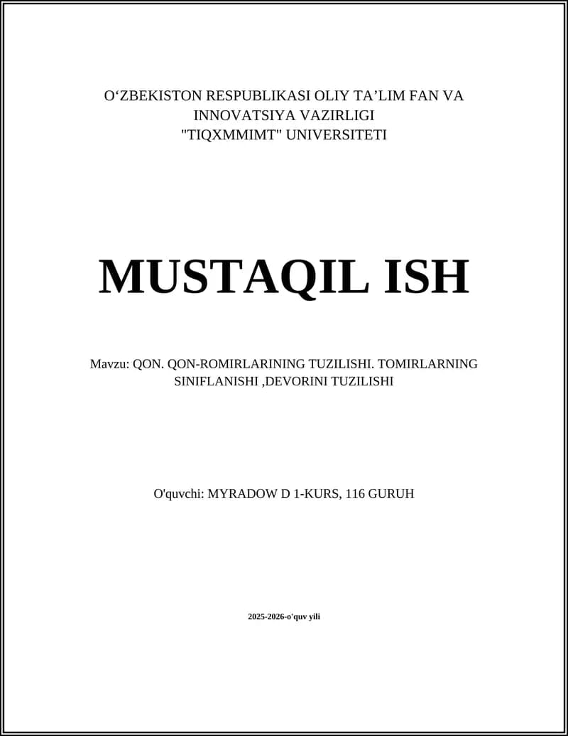 QON. QON-ROMIRLARINING TUZILISHI. TOMIRLARNING SINIFLANISHI,DEVORINI TUZILISHI