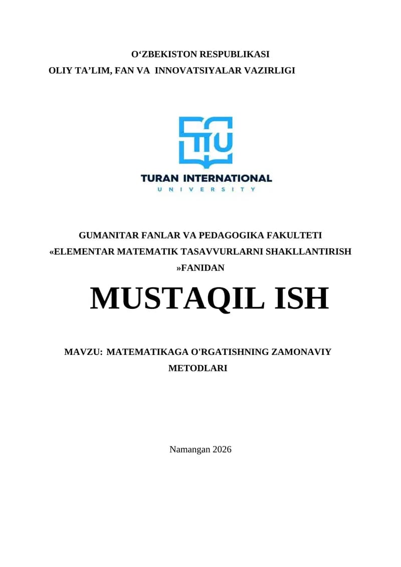 MATEMATIKAGA O'RGATISHNING ZAMONAVIY METODLARI