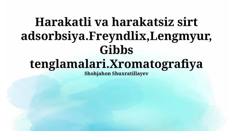 Freundlix, Lengmyur va Gibbs Tenglamalari
