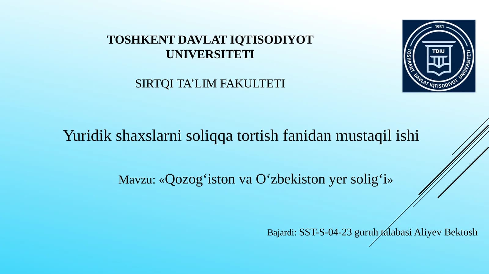 «Qozogʻiston va Oʻzbekiston yer solig‘i»