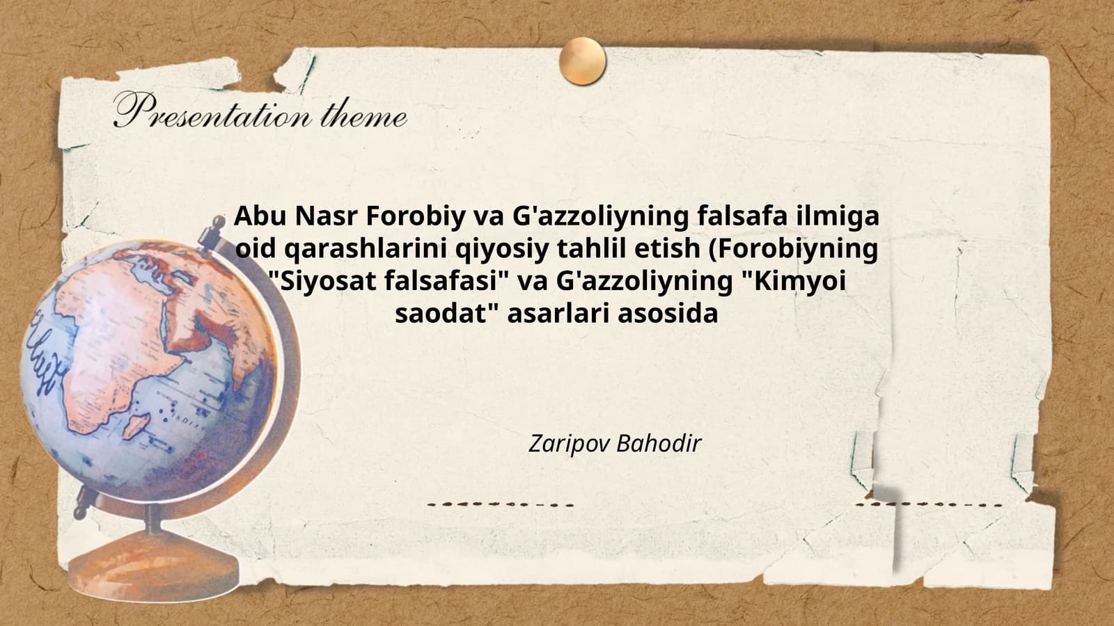 Abu Nasr Forobiy va G'azzoliyning falsafa ilmiga oid qarashlarini qiyosiy tahlil etish (Forobiyning "Siyosat falsafasi" va G'azzoliyning "Kimyoi saodat" asarlari asosida