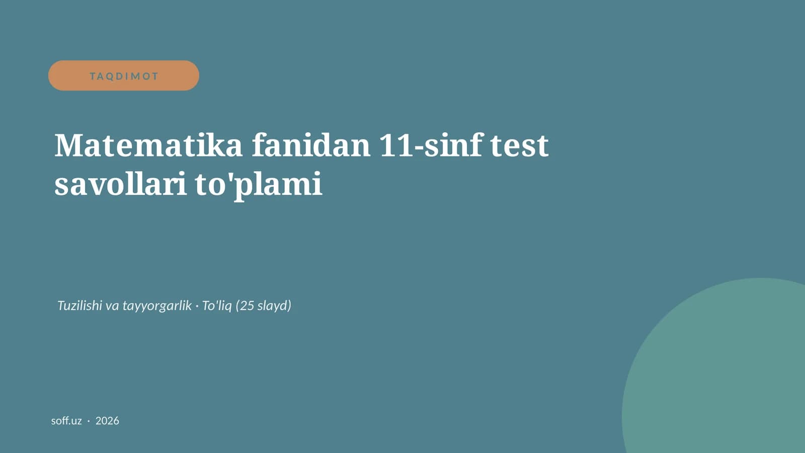 Matematika fanidan 11-sinf test savollari to'plami