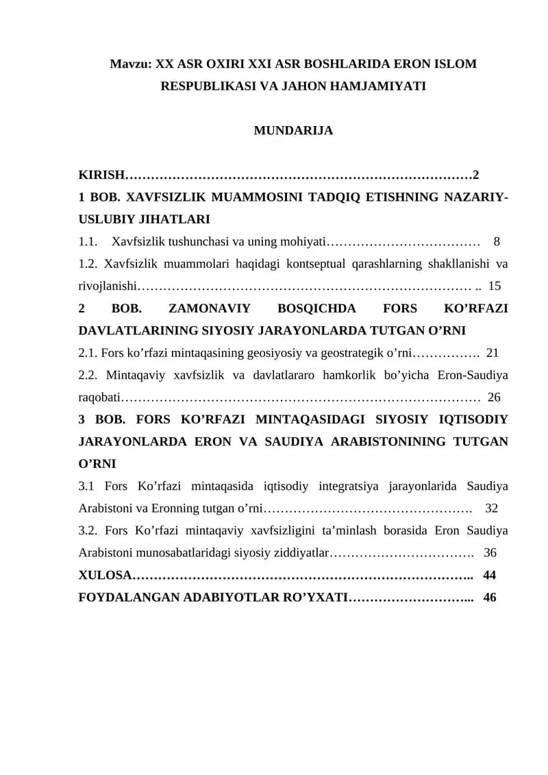 XX ASR OXIRI XXI ASR BOSHLARIDA ERON ISLOM RESPUBLIKASI VA JAHON HAMJAMIYATI