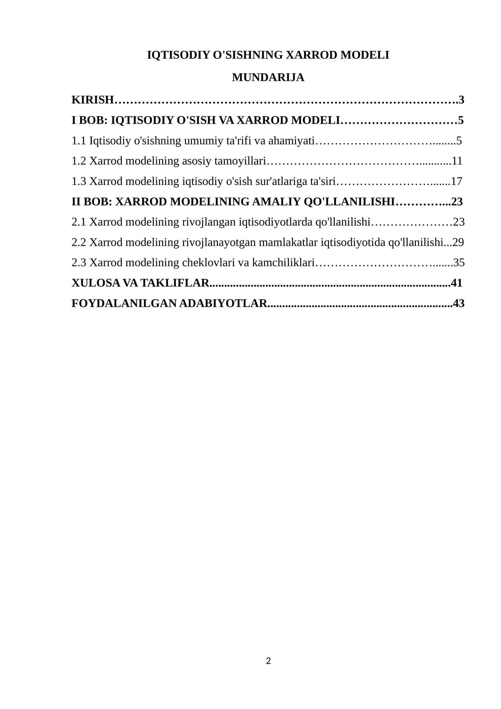 IQTISODIY O'SISHNING XARROD MODELI