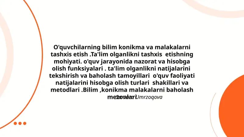 O'quvchilarning bilim konikma va malakalarni tashxis etish