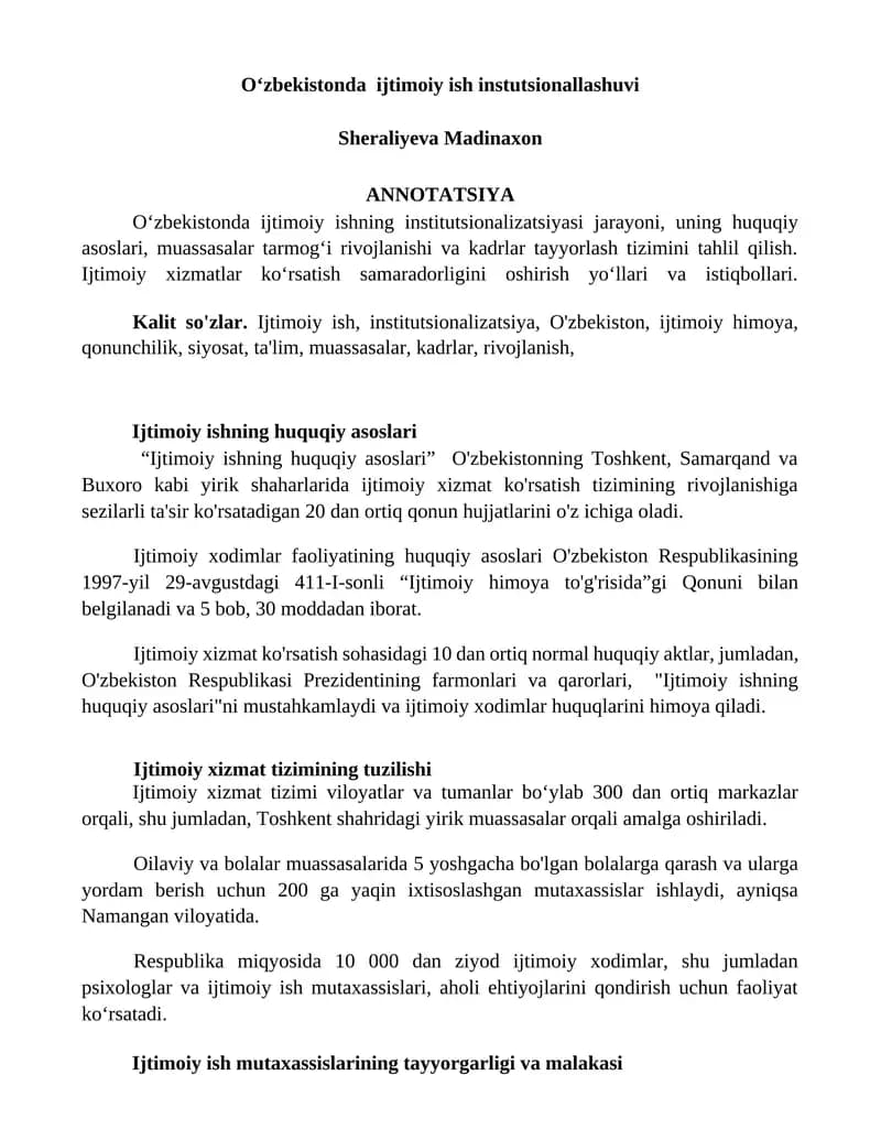 Oʻzbekistonda ijtimoiy ish instutsionallashuvi