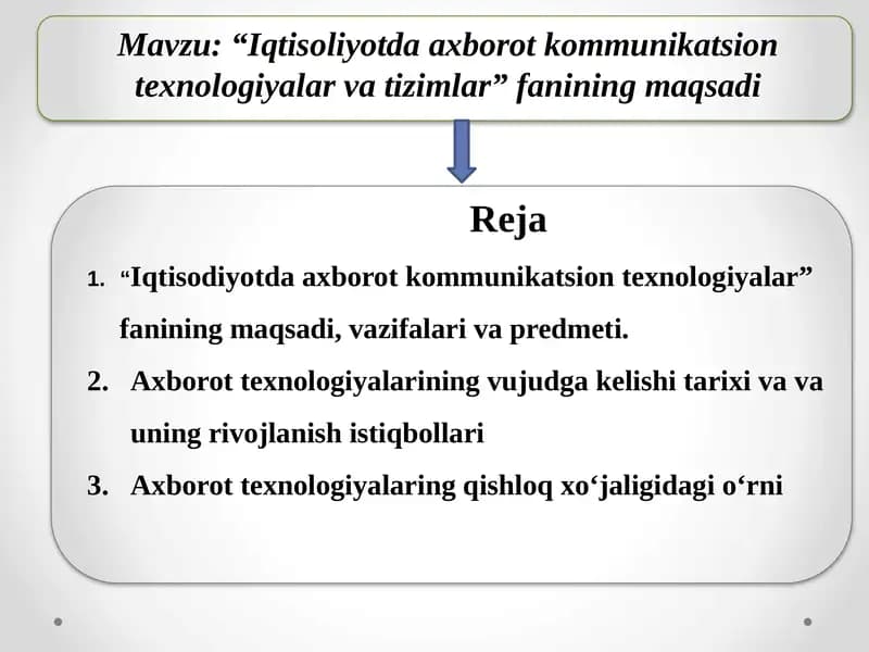 Iqtisodiyotda axborot kommunikatsion texnologiyalar va tizimlar