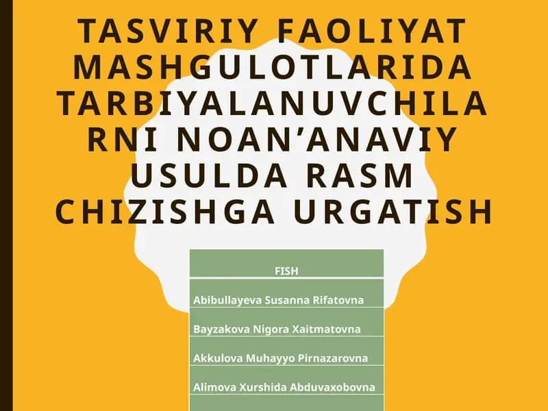 Tasviriy faoliyat mashg'ulotlari darslari