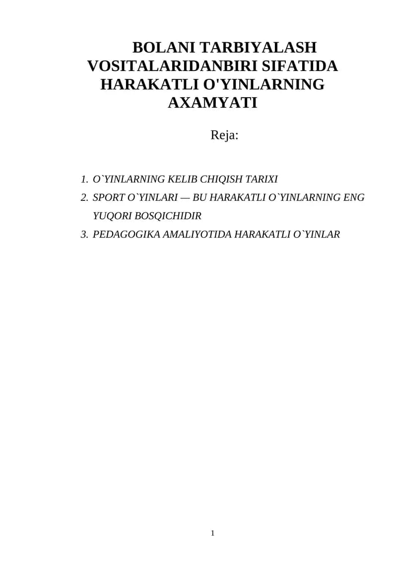 PEDAGOGIKA AMALIYOTIDA HARAKATLI O`YINLAR