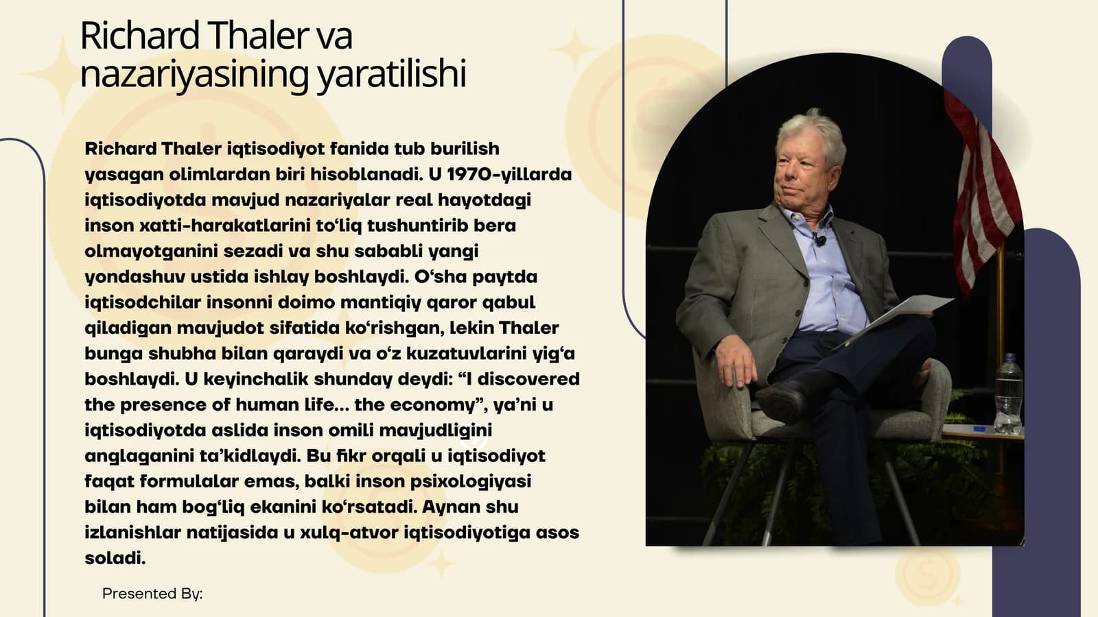 Richard Thaler va Xulq-atvor Iqtisodiyoti (Tayyor Mustaqil Ta'lim / PPTX + Nutq matni va Savol-Javoblar)