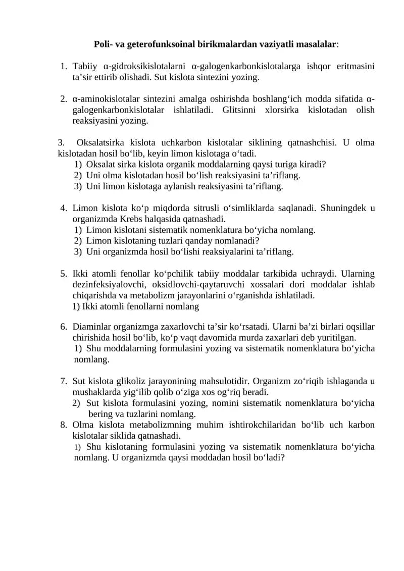 Tabiiy α-gidroksikislotalarning sintezi