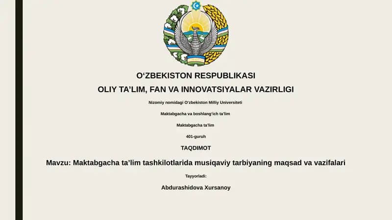 Maktabgacha taʼlimda musiqaviy tarbiya