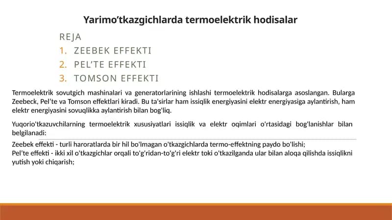 Yarimo’tkazgichlar termoelektrik hodisalar
