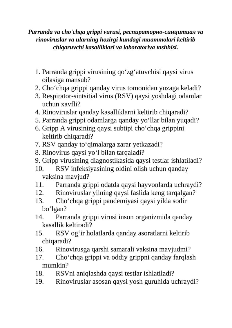 Parranda va cho'chqa grippi vurusi