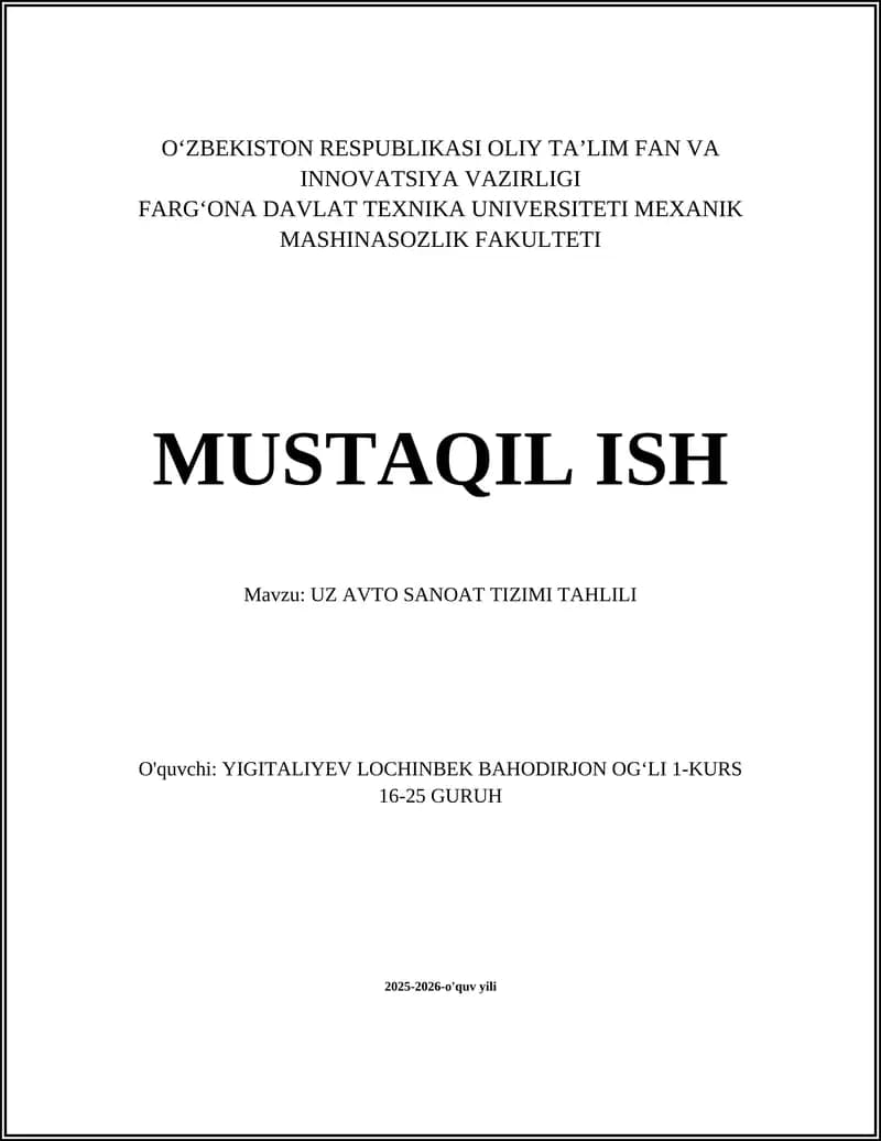 UZ AVTO SANOAT TIZIMI TAHLILI