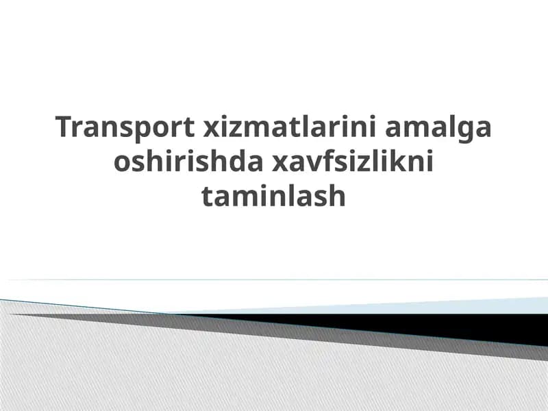 Transport xizmatlarini amalga oshirishda xavfsizlikni taminlash