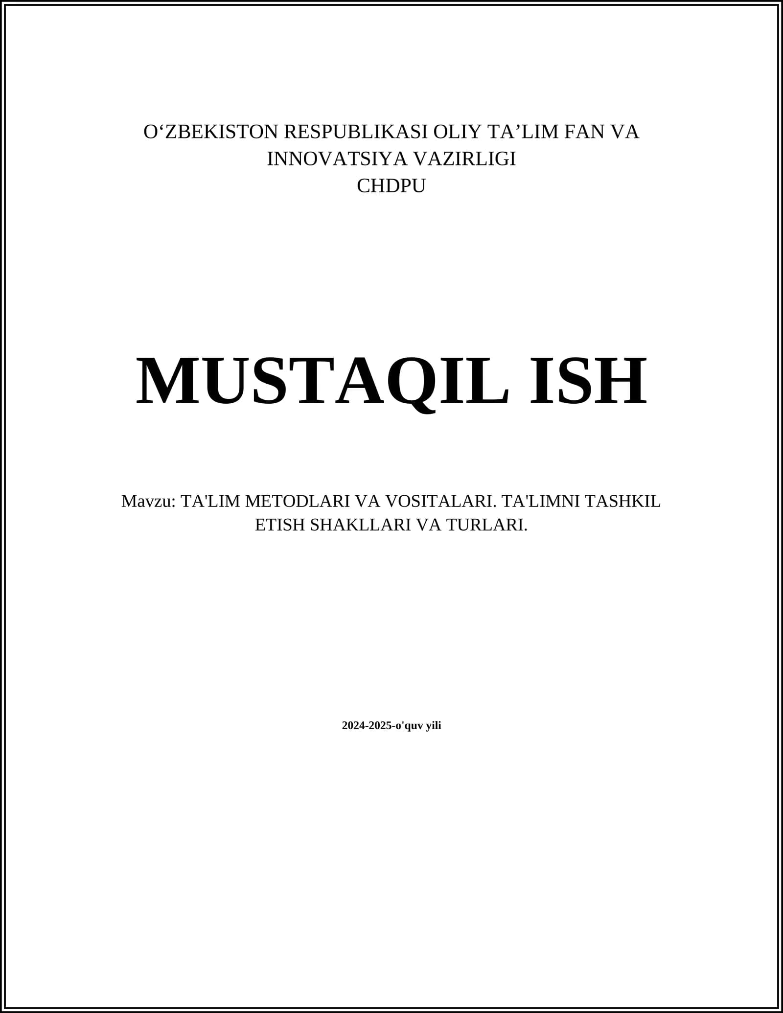 TA'LIM METODLARI VA VOSITALARI