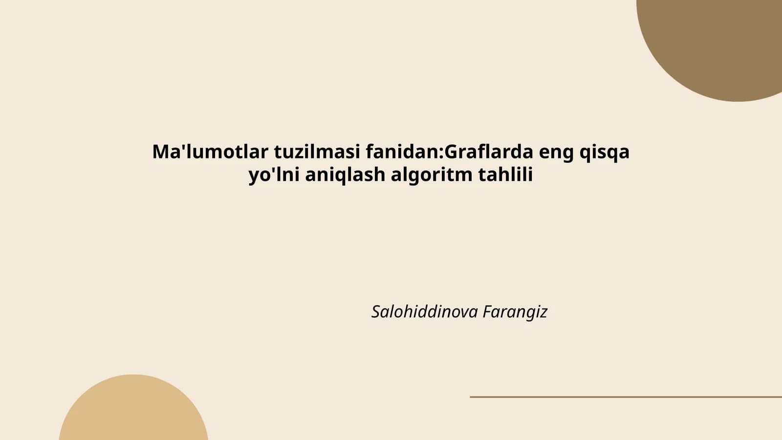 Graflarda eng qisqa yo'lni aniqlash algoritm tahlili
