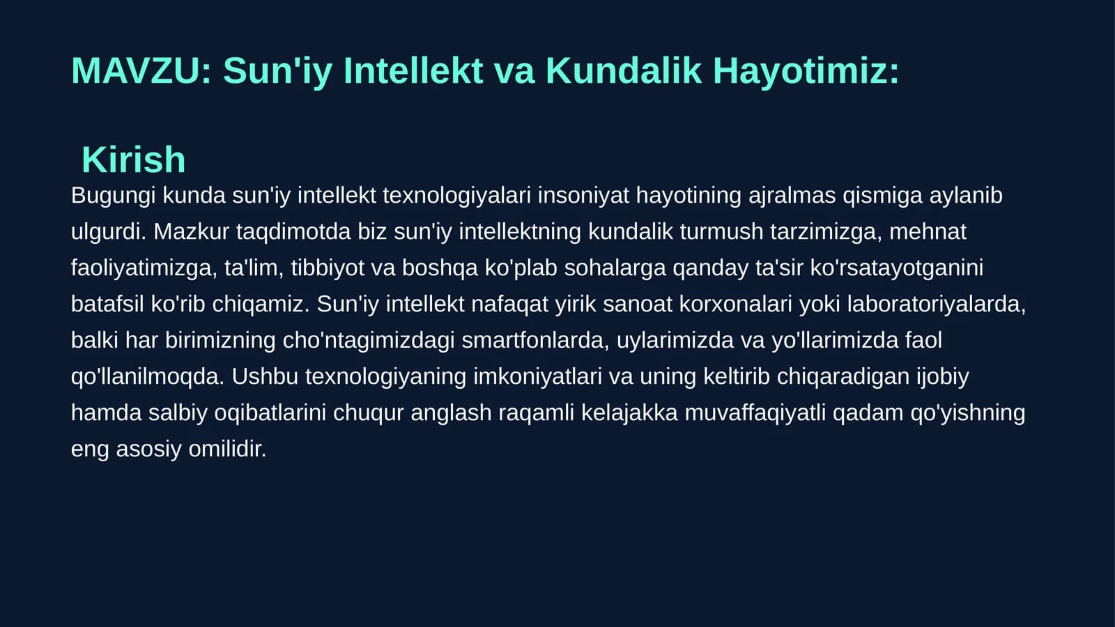 Sun'iy Intellekt va Kundalik Hayotimiz