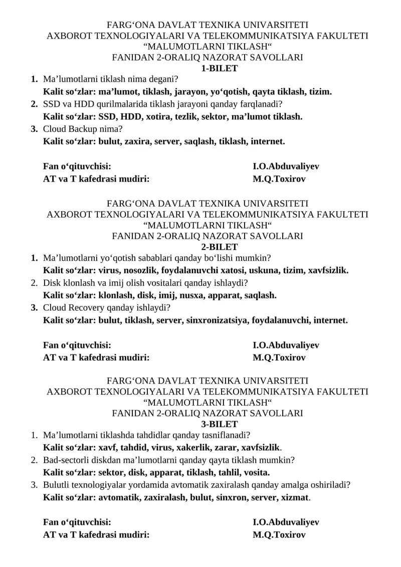 MALUMOTLARNI TIKLASH