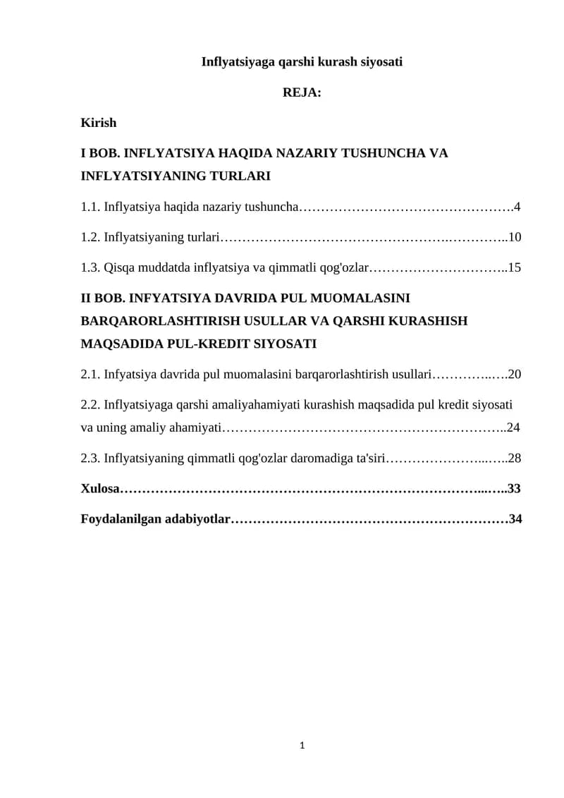 Inflyatsiyaga qarshi kurash siyosati