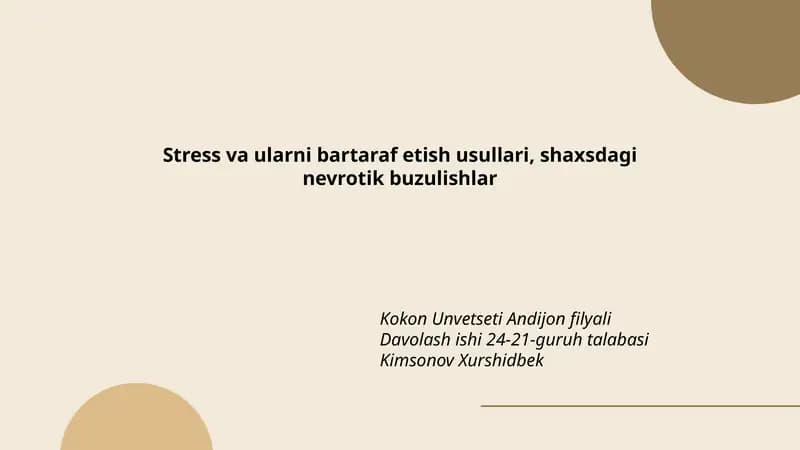 Stress va ularni bartaraf etish usullari