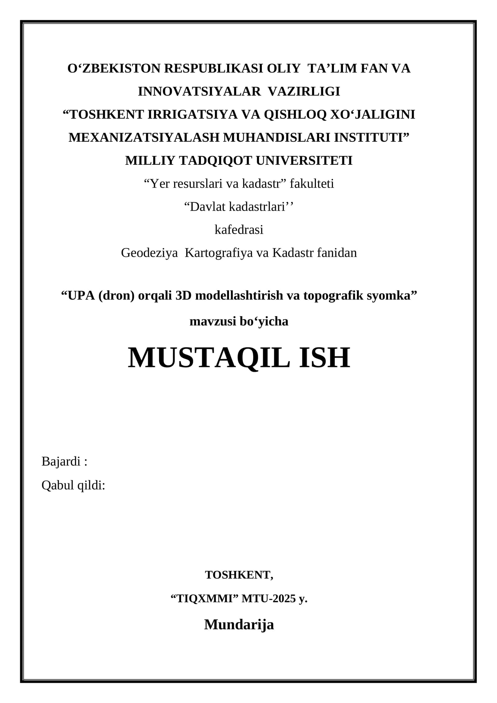 UPA (dron) orqali 3D modellashtirish va topografik syomka
