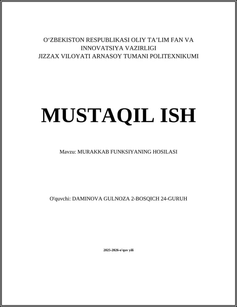 MURAKKAB FUNKSIYANING HOSILASI